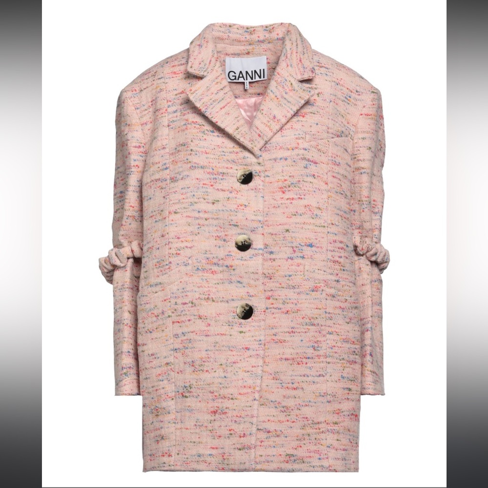 Ganni Blush Tweed Jacket with Button Detail
